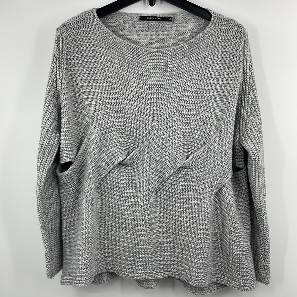 Lauren Vidal Light Gray Wool Blend Sculptural Knit Sweater Size Extra Small XS